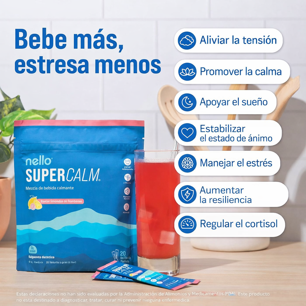 Electrolitos Naturales para la Calma y el Descanso – Magnesio, Ashwagandha y L-Teanina | Sin Azúcar | 20 Sobres